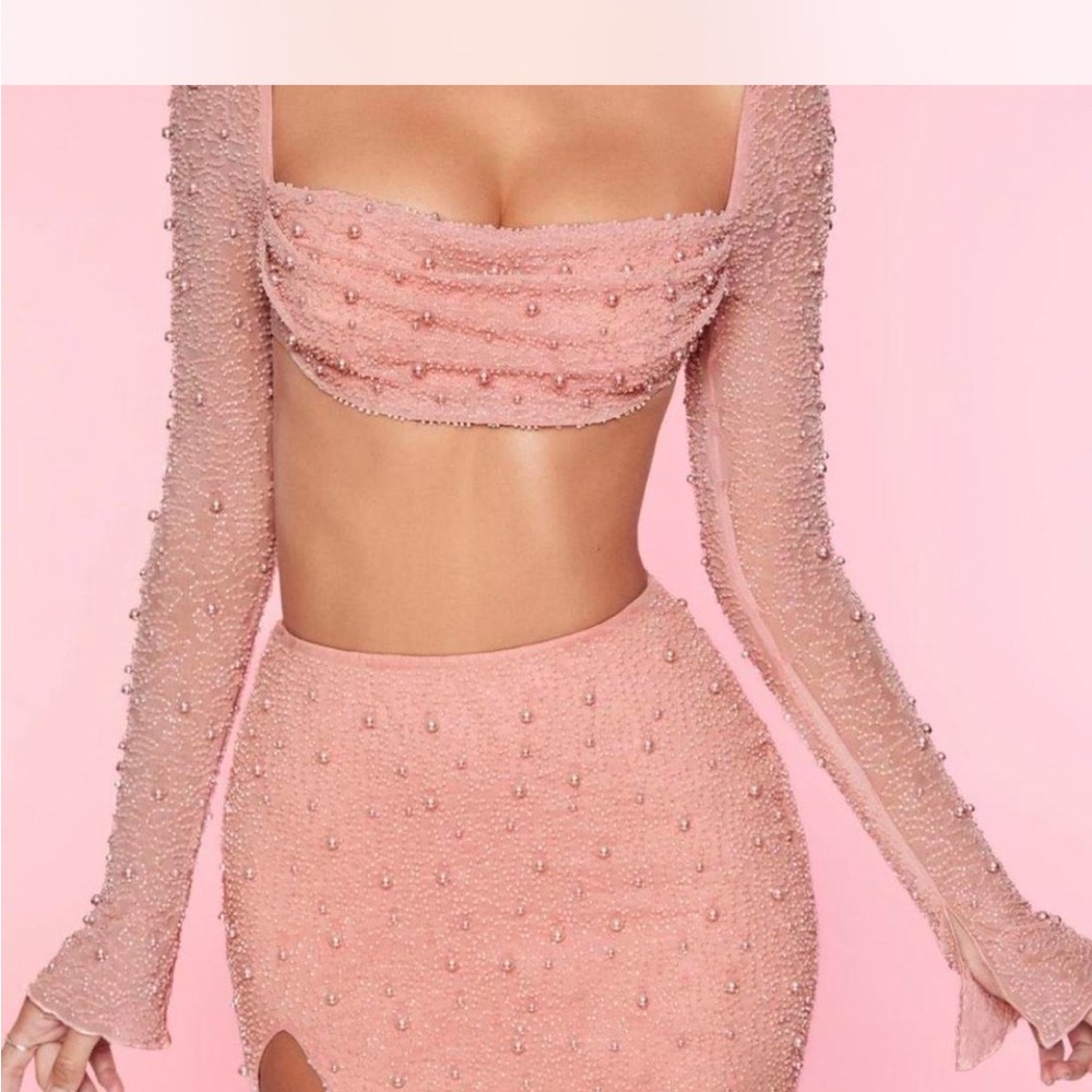 Elegant Beaded Pink Two-Piece Set